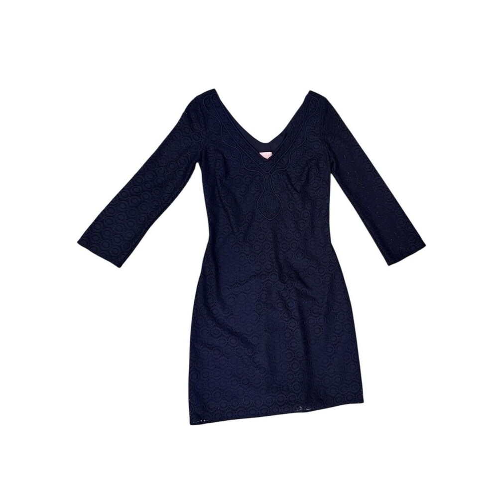 Lilly Pulitzer Alden True Navy Blue Knit Geo Circle Lace Tunic Dress‎ Size XS
